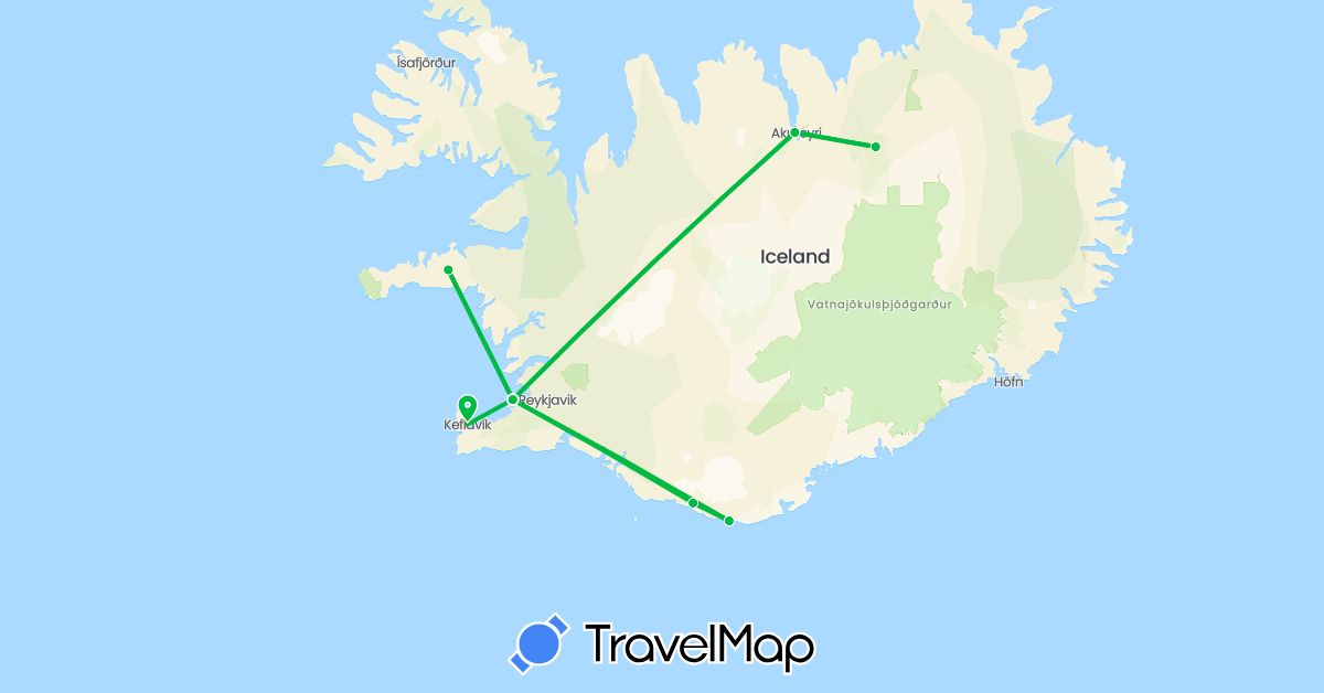 TravelMap itinerary: driving, bus in Iceland (Europe)